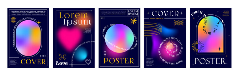 Wall Mural - aesthetic gradient y2k posters and modern abstract backgrounds, vector cover templates. neon glow co