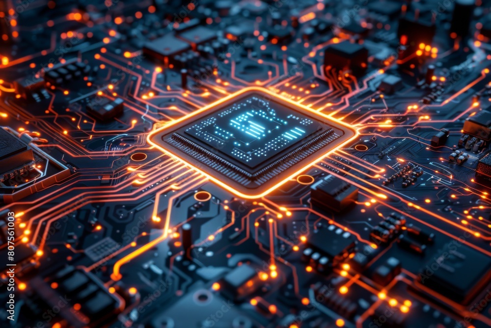 CPU processor microchip circuit board illustration created with generative ai