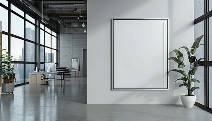 Poster - serene ambiance with a white frame mockup against a modern office background