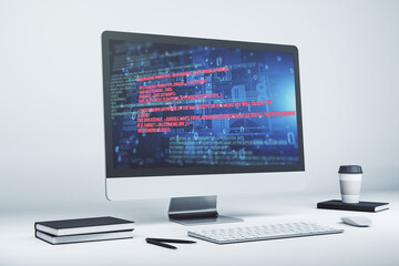 Wall Mural - modern computer monitor with abstract programming language, research and development concept. 3d ren