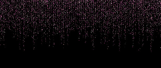 Wall Mural - Pink confetti garland on dark background. Falling glitter and sparkle wallpaper. Pink and rose shining dots repeating pattern. Magic dust sparkling decoration for Christmas, New Year. Vector backdrop