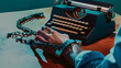 © john - man wearing handcuffs typing in a typewrite
