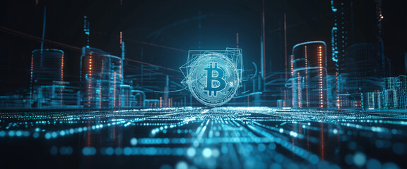 Wall Mural - bitcoin cryptocurrency in trading business blockchain technology