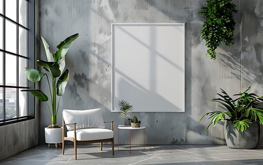 Poster - aesthetic design with a white frame mockup in a stylish, modern office environment