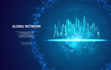 Wall Mural - Abstract global technology background.