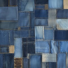 Wall Mural - Patchwork of Upcycled Blue Denim Jeans