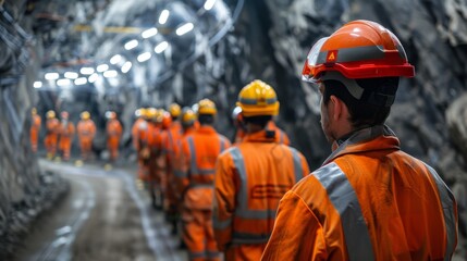 Wall Mural - Safety Measures, Mining personnel in safety gear during a safety briefing or training session, emphasizing the importance of worker safety.