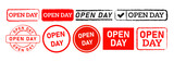Fototapeta  - open day rectangle and circle stamp label sticker sign for business information
