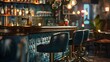 © Ashalina - Elegant bar counter with bottles of alcohol and leather stools in dark blue, turquoise and brown colors.