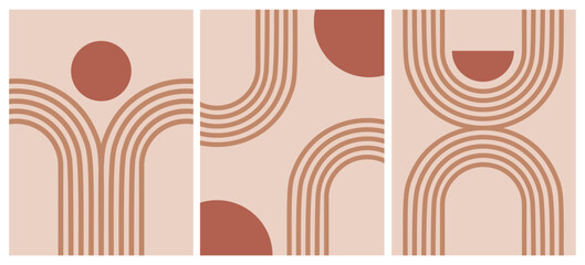 Wall Mural - abstract boho line art geometric shapes. modern graphic background with minimal arch and circles. si