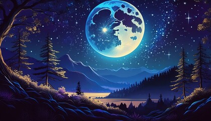 Wall Mural - Moon night star background art painting isolated texture 
