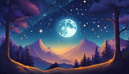 Wall Mural - Moon night star background art painting isolated texture 