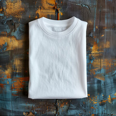 Folded tshirt mockup. Crewneck t-shirt front view. Unisex tee mock up. Flat lay white Bella Canvas 3001 t blank template