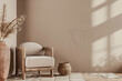 © JuanM - Serene minimalist interiors with natural textures and warm colors. Interior design composition with copyspace for text.