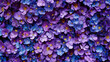 A decoration wall of purple and blue flowers.