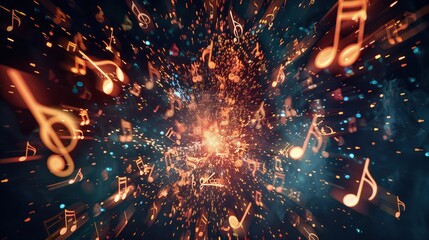 Wall Mural - a visually striking explosion of musical notes abstract background with fire on backdrop
