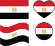 Egypt flag icon. Waving Egypt Flag. Heart Egypt flag. Round Egypt flag. flat style.