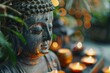 Serene Buddha Statue with Glowing Candles
