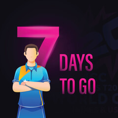 Wall Mural - T20 Cricket Match 7 Day To Go Based Poster Design with Faceless Indian Cricketer Player Character on Dark Background.