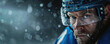 © Larisa - Intense hockey player in blue, focused and frosty