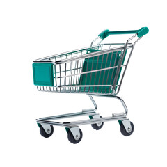 Green metal shopping cart isolated on transparent background.