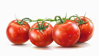 Wall Mural - Branch of fresh delicious tomatoes, on white background