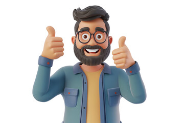 a happy adult man showing thumb up gesture 3d style cartoon character. ai generative