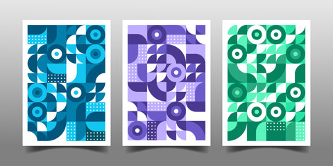 set of retro geometric cover business design with bauhaus style decoration