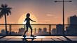 silhouette of people skateboarding in the city in the afternoon