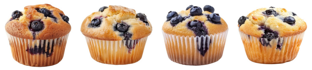 Wall Mural - Blueberry muffin isolated on transparent background. png set