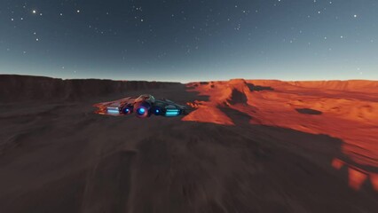 Wall Mural - spaceship travelling above the surface of mars
