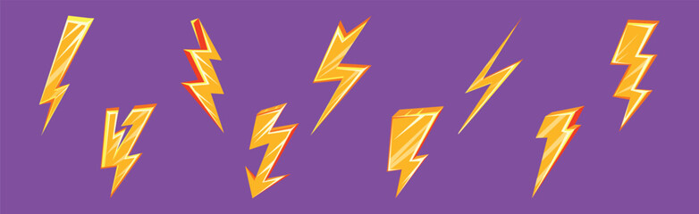 Canvas Print - Lightning Bolt Yellow Flash and Strike Vector Set