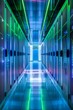 © sergio - Rows of server racks with bright lights in a modern data center. AI.