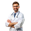 © shahzaib - A doctor with a beard and glasses standing with his arms crossed, a man wearing a white coat and glasses