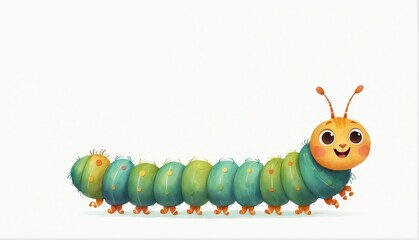 cute catterpillar on plain white background from Generative AI