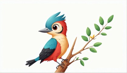 Poster - cute woodpecker bird on plain white background from Generative AI