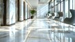 Luxury lobby with clean shiny floor in modern commercial building after cleaning. Concept Modern Architecture, Commercial Design, Interior Photography, Cleanliness, Luxury Lobby