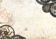 Horizontal banner with metallic vintage details, gears and retro rivets on stucco texture of beige color. Mockup template. Copy space for text. Can be used for steampunk and mechanical design