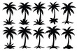 Set of coconut tree black Silhouette Design with white Background and Vector Illustration