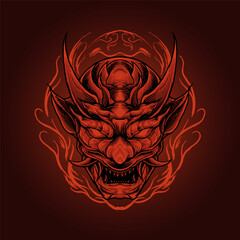 Wall Mural - Oni red devil japan mask vector illustration