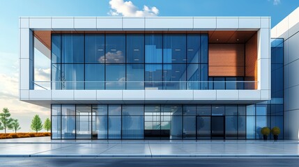 Wall Mural - An icon of a modern office building with a logo isolated on a white background