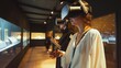 an immersive augmented reality (AR) museum experience where visitors interact with digital exhibits and explore historical artifacts in a virtual environment