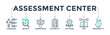 © Gravisio - Assessment center banner web icon concept for personal audit of human resources with icon of user candidate, recruit, competence, suitability, aptitudes, test and personality. Vector illustration
