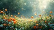 An illustration showing a flower meadow in spring. Generative AI.