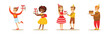 Boy and Girl Child at Happy Birthday Party Celebrating Holiday Vector Set