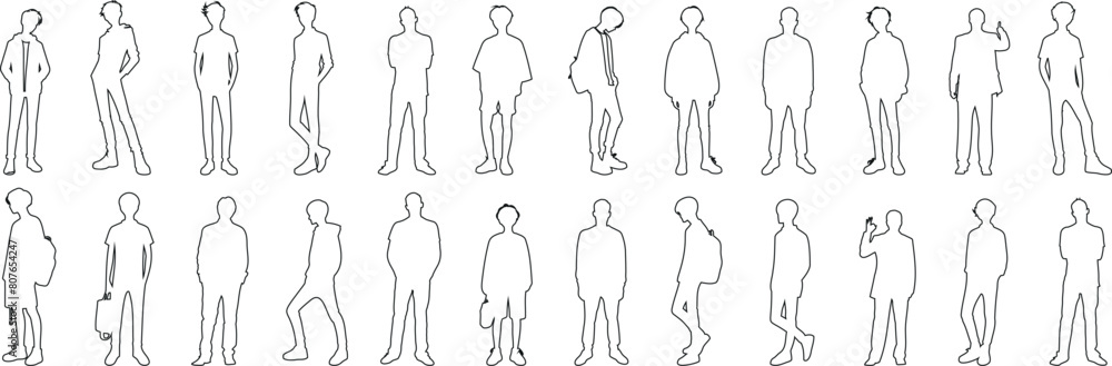 boy Line art collection featuring boys in various poses, standing ...
