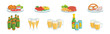 Grilled Food and Cooked Snack on Plate with Beer Vector Set