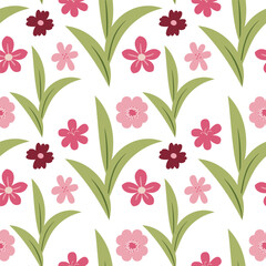 Wall Mural - Blooming midsummer meadow seamless pattern. Plant background for fashion, wallpapers, print. Different flowers on the field. Liberty style millefleurs. Trendy floral design