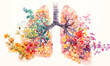 A painting of a flowery lung with a tree trunk in the middle