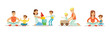Parents and Their Kids Having Good Time Together Vector Set